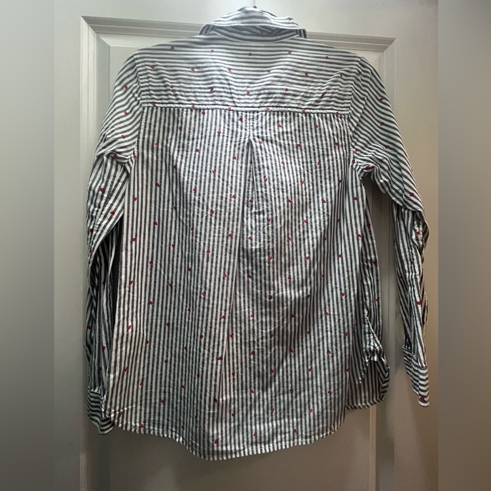Valentines Day! Striped button down shirt with hearts - Picture 3 of 3
